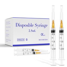 100 Pack 2.5ml Plastic Luer Lock Syringa with Needles 25 Ga 1 transparent 