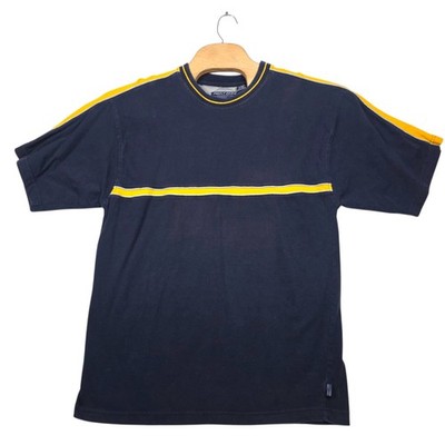 Point Zero T-Shirt Men's XL Navy Blue Yellow Chest Stripe Vintage Y2K Skater Tee