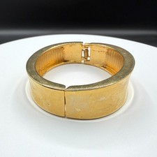 Gold Tone Wide Hinged Cuff Bangle Bracelet Chunky Statement Minimalist Gift