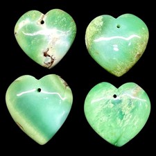 4 Pcs Natural Chrysoprase 28-32mm Drilled Heart Shape Pendant Size Gemstones Lot