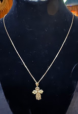 Vintage 1985 Michael Anthony 14K Gold Filigree Cross Pendant 30" Italy Box Chain