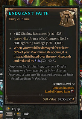  DIABLO 4 SEASON 13 ENDURANT FAITH UNIQUE CHARM