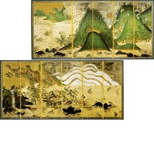 Miniature folding screen (National Treasure Sun, Moon, Four Seasons Landscape)
