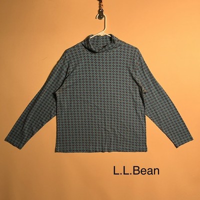 LL Bean Geometric Print Mock Turtleneck Pullover Sweater Blue Women's Size Small