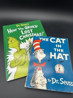 Lot 2 Dr. Seuss  How the Grinch Lost Christmas & The Cat in The Hat Vtg
