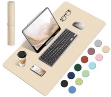 DualSided Desk Pad Cork PU Leather Mouse Mat NonSlip 23.6x13.7 In Apricot