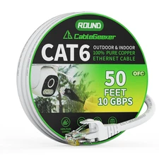Cat 6 Ethernet Cable 50 Ft, Indoor&Outdoor, High Speed 10Gbps 24AWG Pure Copper 