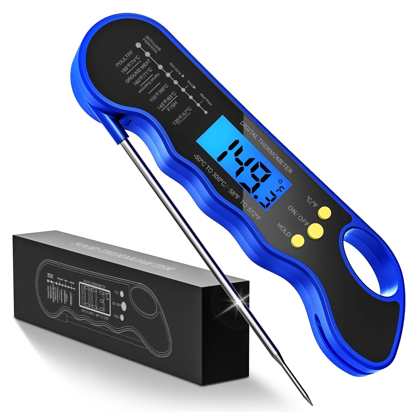 Instant Read Meat Thermometer, Fast & Accurate Digital Food Thermometer with ...