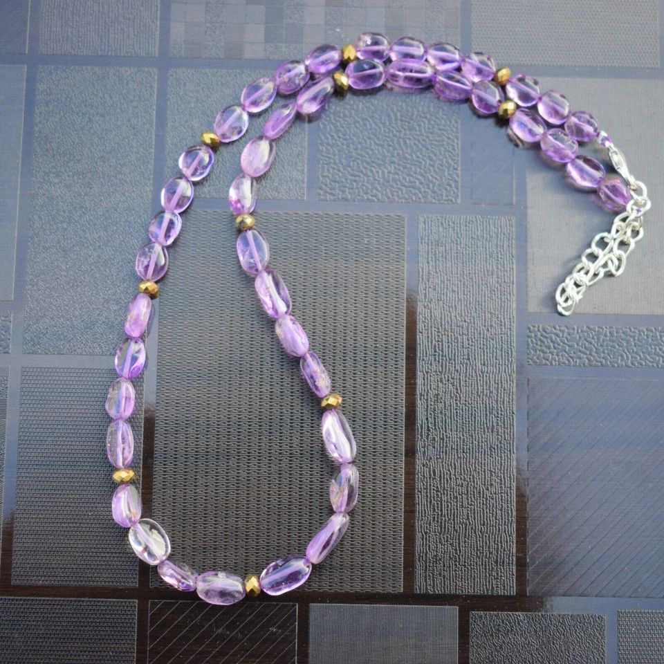 Collana regolabile con perline e perline da 15" di ametista viola naturale... - Immagine 2 di 4