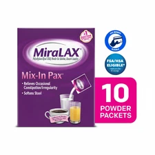 MiraLAX Mix-In Pax 10 Packets 0.5oz Unflavored Laxative Powder