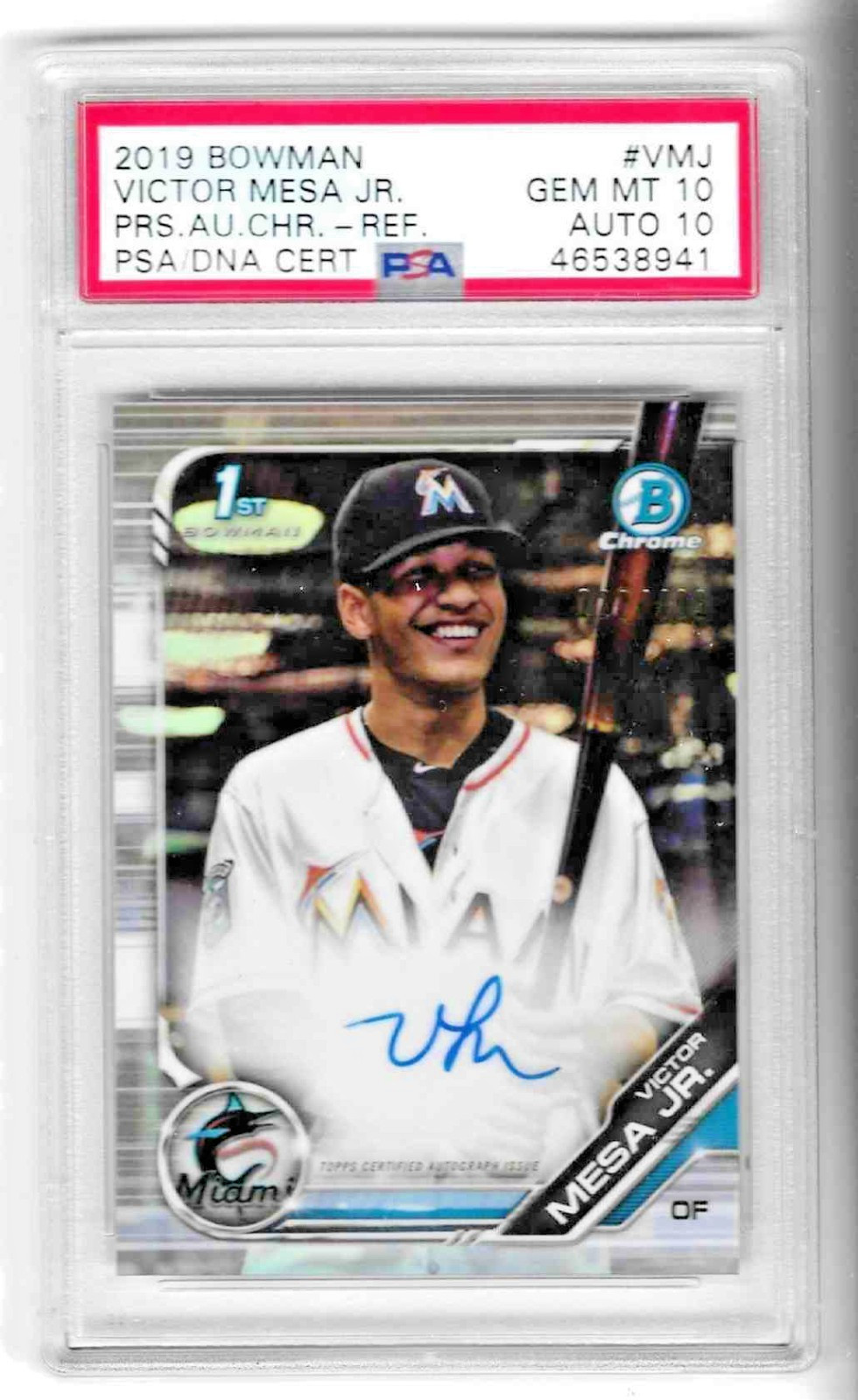 VICTOR MESA JR 2019 BOWMAN CHROME REFRACTOR 1ST AUTO RC /499 PSA 10/10 POP 6