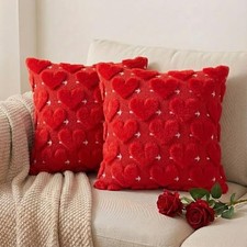 2 Pack Valentines Day Pillow Covers 3D Embroidered 18" x 18" Pack of 2 Red 2