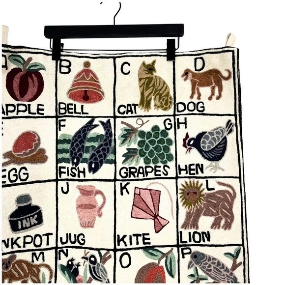 Vintage años 60 70 alfabeto crewel colgante de pared lana bordado arte ABC 24x37 Foto 2 de 4