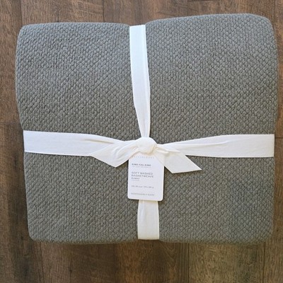 Pottery Barn Washed Cotton Basket Weave Blanket KING Loden New