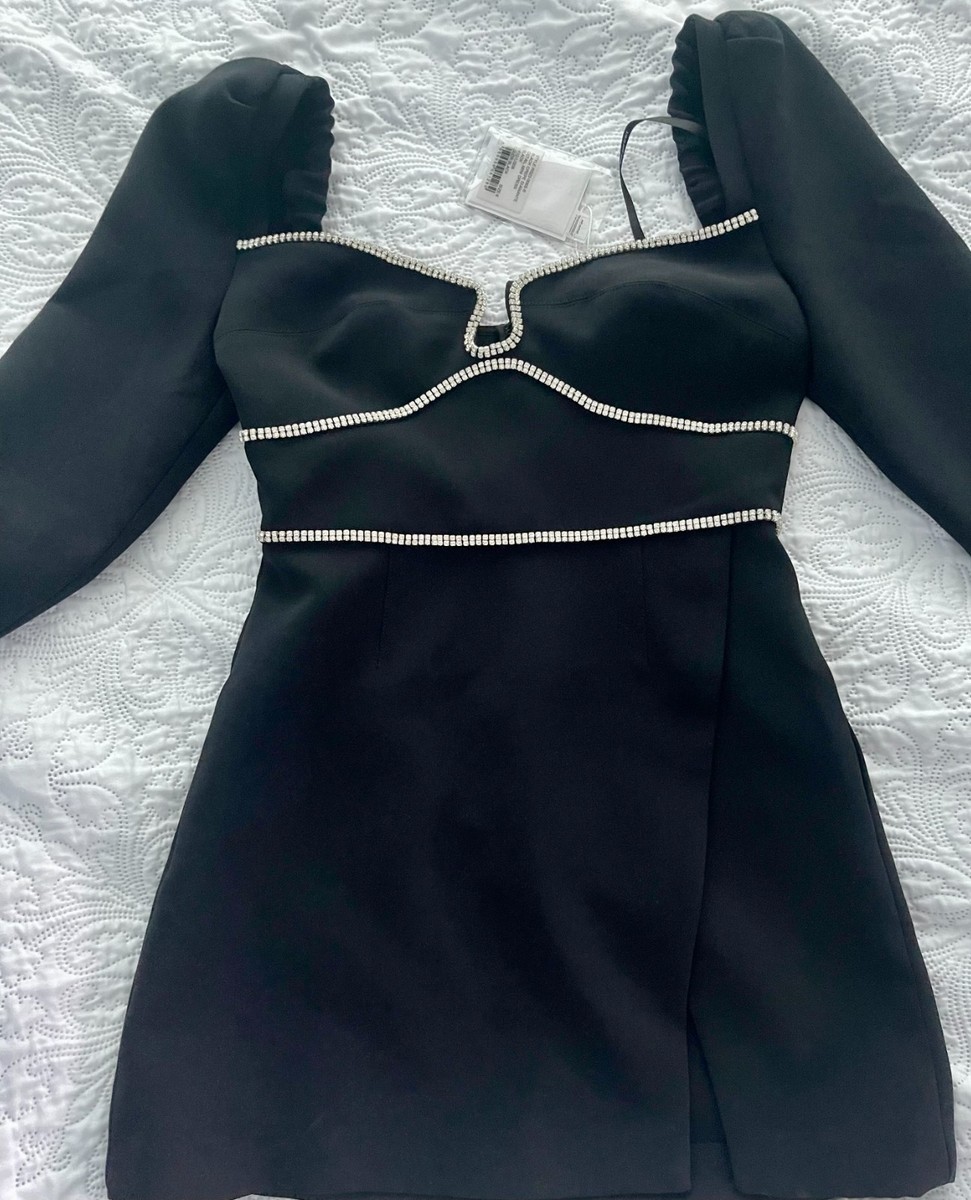self portrait long sleeve crystal mini dress Self Portrait Blue Sequin Mini Dress