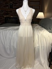 Vintage Shadow Line Sheer Lace Ivory Maxi Night Gown - Medium