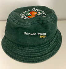 Midnight Organic Green Bucket Hat Embroidered Fruit One Size