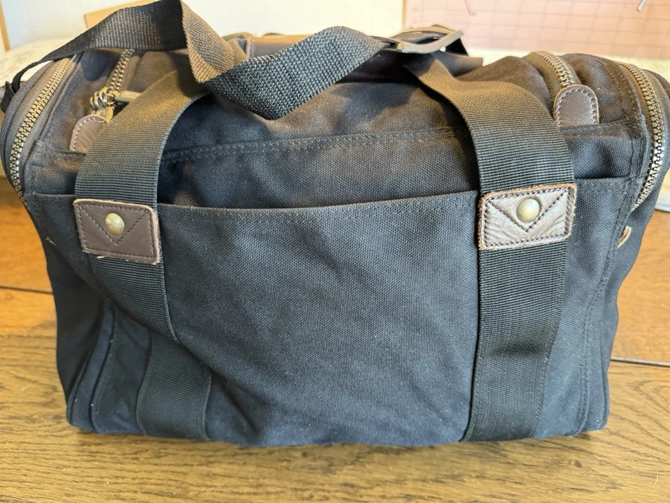 "Bolso de Lona y Cuero EDDIE BAUER De Colección NEGRO Fin de Semana Equipaje de Mano 15x10""" Foto 4 de 4