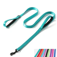 Double Handle Dog Leash 6ft Reflective Nylon with Padded Grip for Control