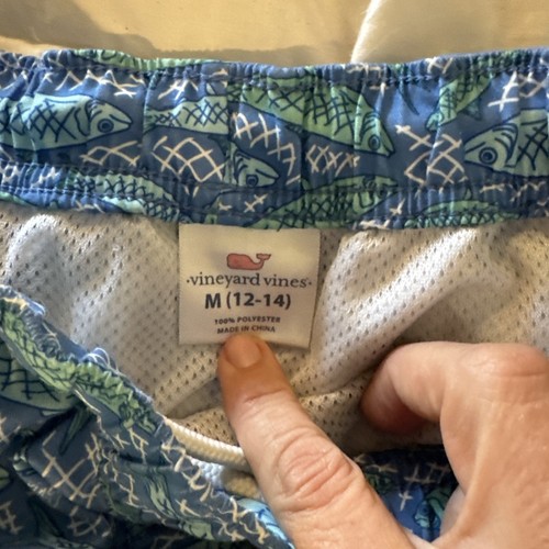 Vineyard Vines Boys XL (18) Blue Pink Shark Printed Chappy Swim Shorts 6” - Picture 3 of 5
