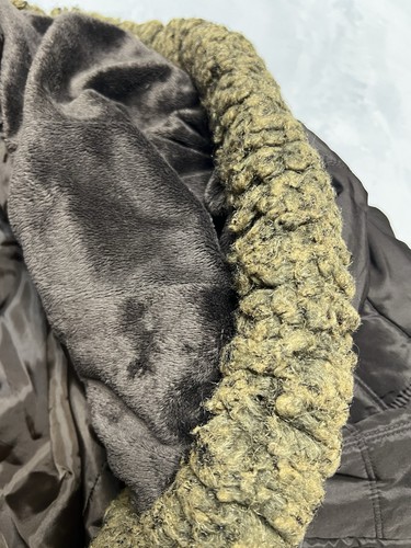 VTG Weather Tamer Women XL Quilted Puffer Jacket Brown Hooded Faux Fur Coat Zip - Picture 15 of 24