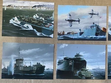 Set of 4  D-Day Normandy Landing craft Art Postcards British American Canadian