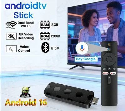 Android TV Stick Ultra HD 4K 8GB 128GB Media Player WLAN LAN Smart TV Box - Bild 1 von 4