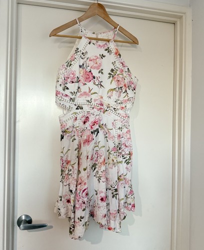 Forever New Dress Size AU 10-12 /US 6-8 Mini Floral Linen Blend Hanky Hem Halli - Picture 2 of 17