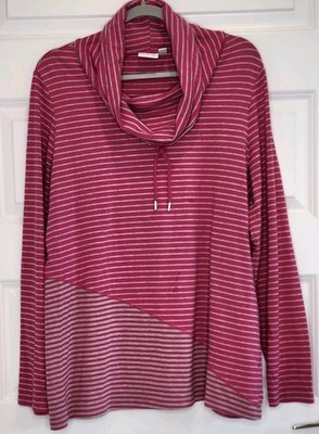 Kim Rogers Pink and Gray Striped Cowl Neck eith Draw String Top Size XL