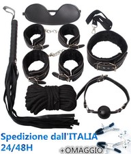 Set Kit 8 Pezzi Nero Bondage Costrittivo Manette Frusta Collare Peluche Slave