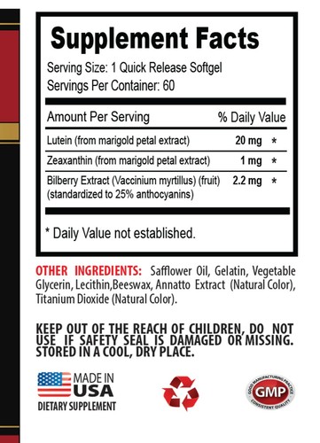 eye health - EYE VISION GUARD 24mg - lutein and bilberry 3 Bottles 180 Softgels - Picture 2 of 8