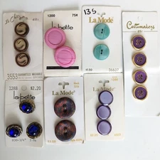 19 Vintage Buttons on Cards Mixed Materials Plastics Sewing And Shank