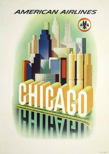 AMERICAN AIRLINES CHICAGO - Vintage Poster Print Sizes A5 to A0 **FREE DELIVERY* - 第 1/7 張圖片
