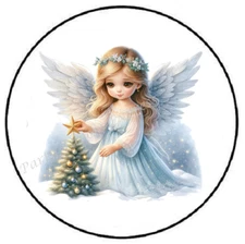 BEAUTIFUL CHRISTMAS ANGEL WITH TREE ENVELOPE SEALS LABELS STICKERS PARTY FAVORS
