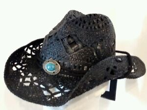 NEW-PETER-GRIMM-BLACK-RAPHIA-DRIFTER-WITH-A-TWIST-CHIN-CORDED-COWBOY-HAT