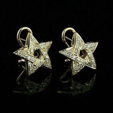 2Ct Lab Created Diamond Star Omega Back Stud Earrings 14k Yellow Gold Finish