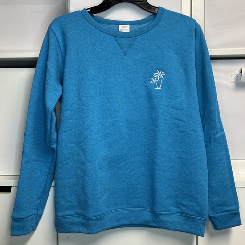 Mujer Sudadera Azul Bordada Polar Pullover Playa Palmera Puesta de Sol - Imagen 4 de 6