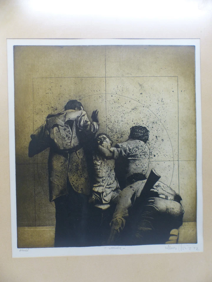 Original Radierung Klaus Böttger 1972 / Verhör / Probe Druck - Bild 2 von 4