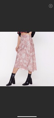 Rachel Zoe White Red Heart Print Satin Maxi Skit Elastic Waist Size M