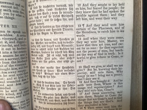 Antique 1891 New Testament in ENGLISH & GERMAN New York American Bible Society - Picture 15 of 23
