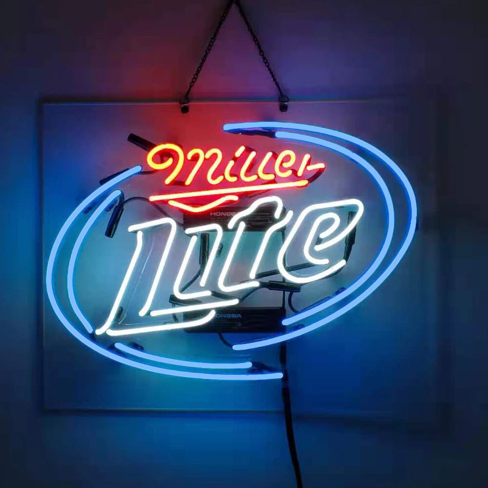 Miller Lite Neon Beer Sign Home Bar Store Pub Decor Vintage Neon Bar Signs 19x15