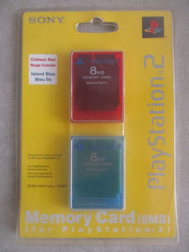 SEALED MOC SONY PLAYSTATION 2 PS2 MEMORY CARD 2 PACK OFFICIAL OEM RED BLUE - Picture 1 of 2