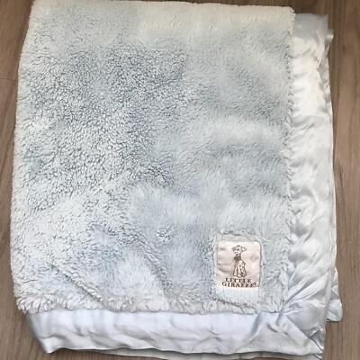 Little Giraffe Light Blue Chenille Satin Trim Baby Blanket Thick Sherpa