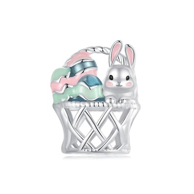 Osterhase Eier im Korb Charm Bead Echt 925 Sterling Silber  
