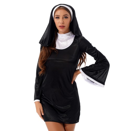 Women Naughty Nun Costume Halloween Bodysuit/Dress and Headwear Cosplay Outfit** - Picture 21 of 57