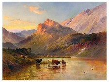 Sunset Mountains Cows A. Breanski Tile Mural Kitchen Backsplash Marble Ceramic