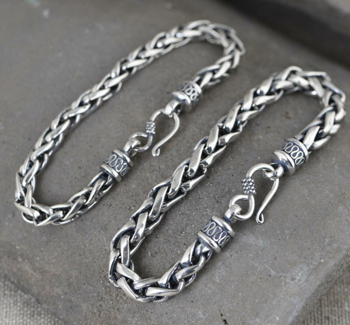 925 Sterling Silver Biker Men's Woven Tribal Weave Chain