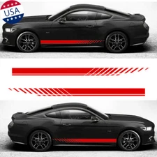 2x Red Sport Racing Stripe Graphic Stickers Car Body Side Door Vinyl Decal Badge