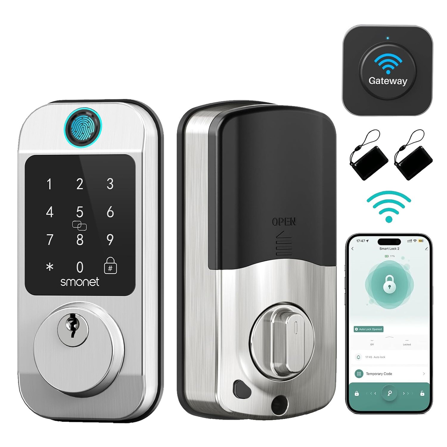 SMONET WiFi Smart Lock Fingerprint Bluetooth Keyless Deadbolt Entry  -image