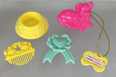 Vintage Sweetie Pups Hair Comb Barrette Brush ID Tag Food Bowl Accessory Lot 80s
